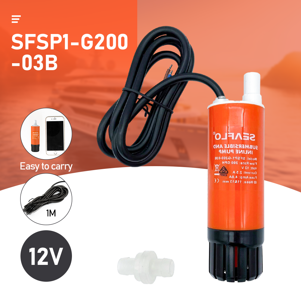 SEAFLO Water Submersible Pump 200 GPH Inline Water Pump Rv Boat Agriculture 12V Demand Fresh Sea and Water Portable Yachts Caravan RVs Pressure Washing YS