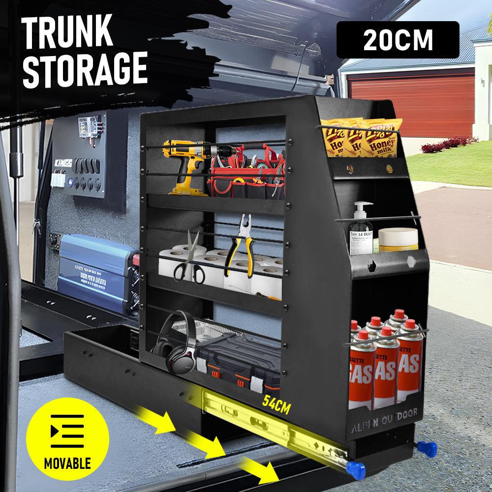 Alpen Outdoor 200mm Aluminium Canopy Pantry Slideout Pullout Vehicle Organiser Pantry with Holder for Camper 4WD Van Ute Toolbox Outdoor Easy Access YS