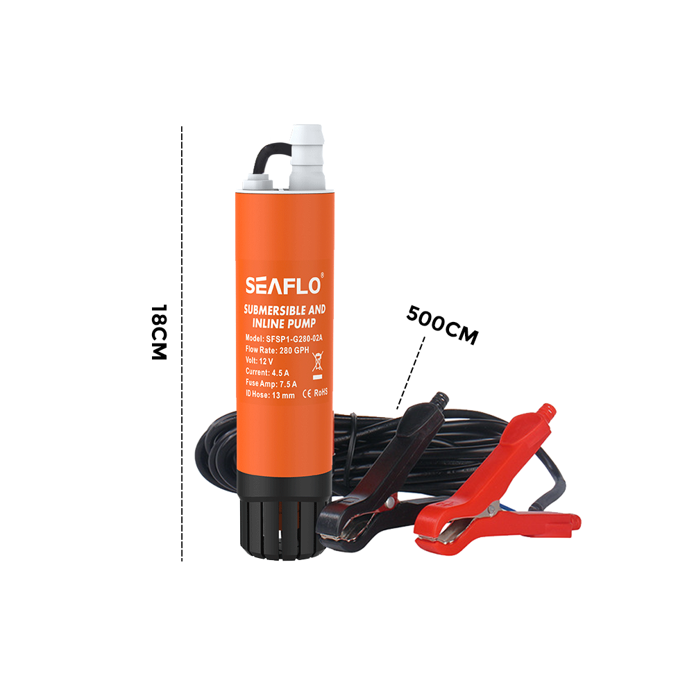 SEAFLO Submersible Inline Pump 12V 280GPH Transfer Pump Water Resistant High Pressure Washing Water Diesel Pump For RV Marine Boat Caravan YS