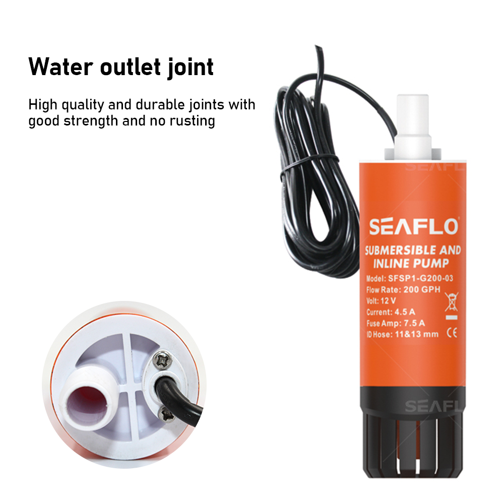 SEAFLO Water Submersible Pump 200 GPH Inline Water Pump Rv Boat Agriculture 12V Demand Fresh Sea and Water Portable Yachts Caravan RVs Pressure Washing YS