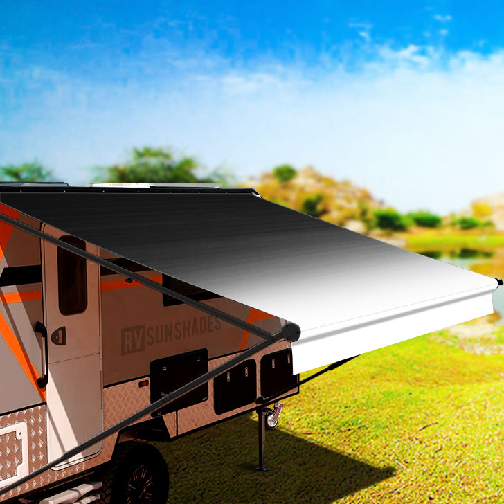 Replacement Awning Vinyl Fabric Kit suit 16ft Roll-Out Awning 7ft Projection (15'2"x7' Grey Scale Gradient 7-16-BK-FD) BOXED - Insane Sale
