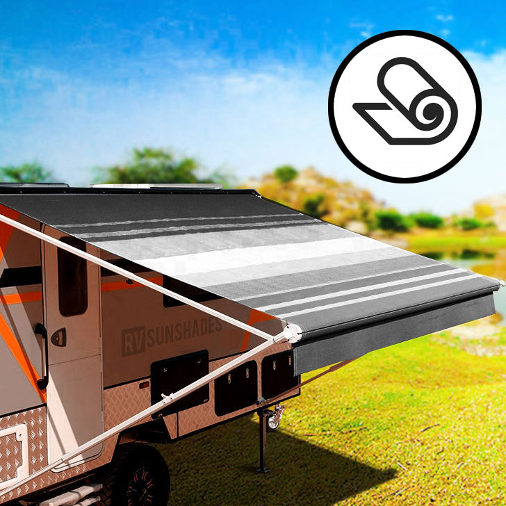 Replacement Awning Fabric Kit suit 13ft Rollout Awning (12'2"x8' Grey Scale Stripes 13-BK-ST) ROLLED - RV SUNSHADES