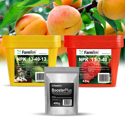 Farmtek Fruit Trees Fertilizer Pack NPK 13-40-13 + 13-7-40 + BoosterPlus Fulvic Acid (High Yield, Quality Fruits)