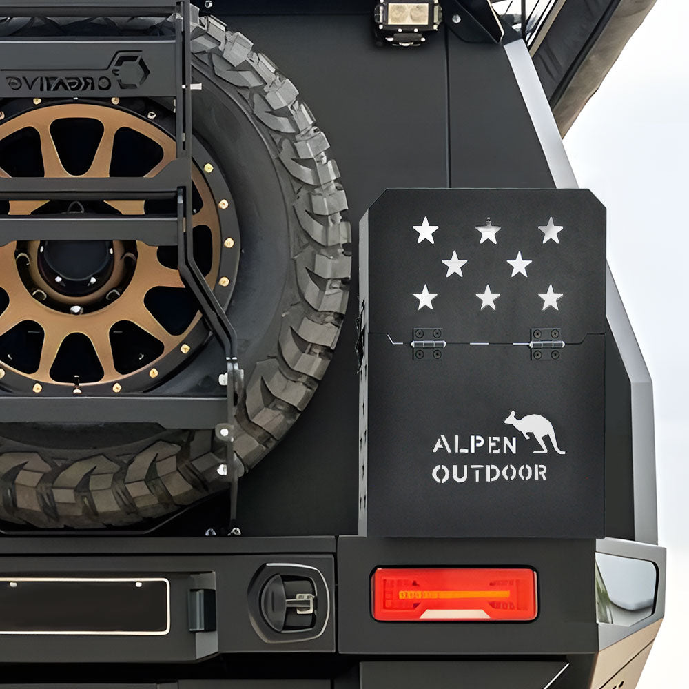 Alpen Outdoor Lockable Jerry Can Holder With Lid 3mm Thickness Aluminium For 20L Fuel Tank For Camping Caravans 4WD Trailer Canopy Camper L38xD52xW21.5cm Black YS