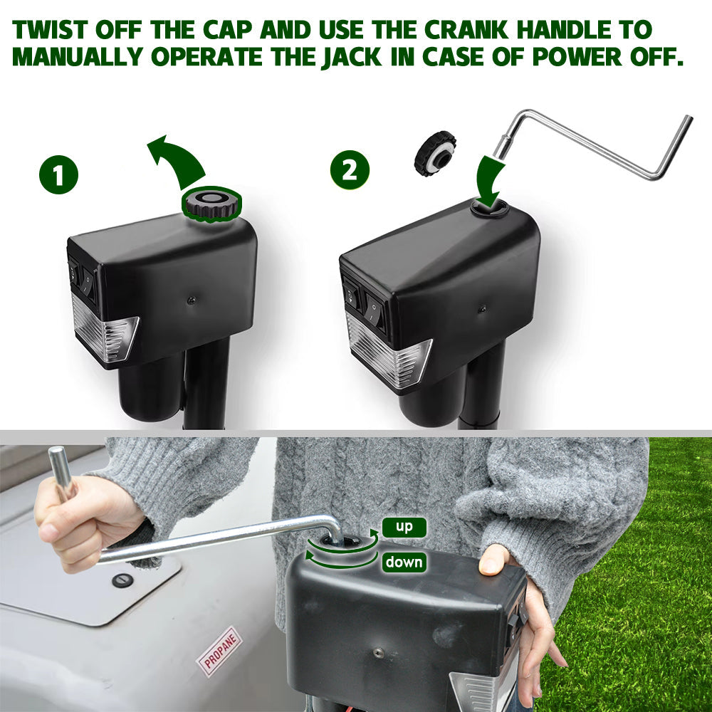 Electric A Frame Trailer Jack LED Light Power Tongue Jack Weight Capacity 3500 lbs 9Inch to 32Inch with Manual Crank Handle for RV Trailer Camper YS