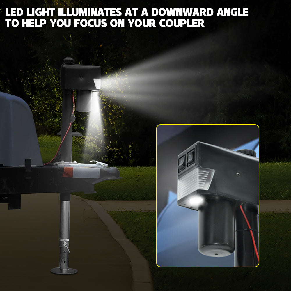 Electric A Frame Trailer Jack LED Light Power Tongue Jack Weight Capacity 3500 lbs 9Inch to 32Inch with Manual Crank Handle for RV Trailer Camper YS