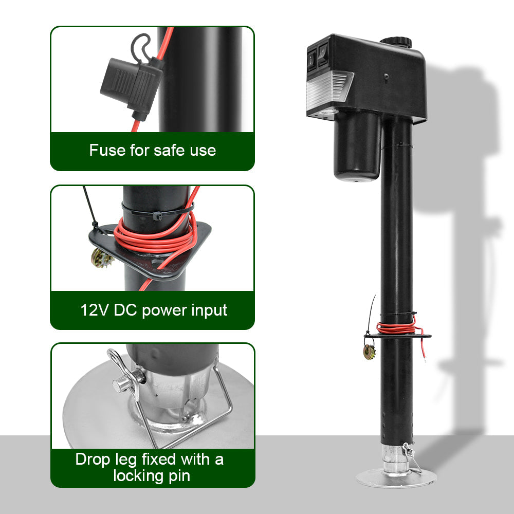 Electric A Frame Trailer Jack LED Light Power Tongue Jack Weight Capacity 3500 lbs 9Inch to 32Inch with Manual Crank Handle for RV Trailer Camper YS