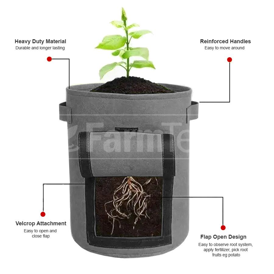 Felt Grow Bags with Window 28L/7Gal (Pack of 5)