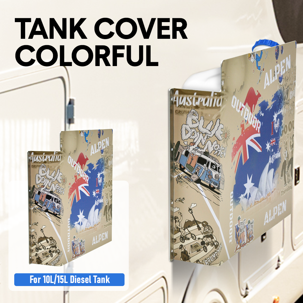 Alpen Outdoor Diesel Tank Cover Silver Gas Tank Bracket 2mm Thick Aluminium Tank Mounting Holder Fit for 10L/15L Tank for Caravan Trailer Toolbox Left Right AU Flag YS