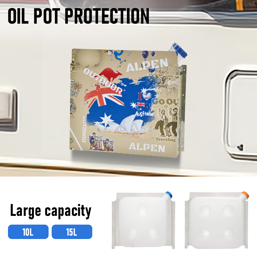 Alpen Outdoor Diesel Tank Cover Silver Gas Tank Bracket 2mm Thick Aluminium Tank Mounting Holder Fit for 10L/15L Tank for Caravan Trailer Toolbox Left Right AU Flag YS