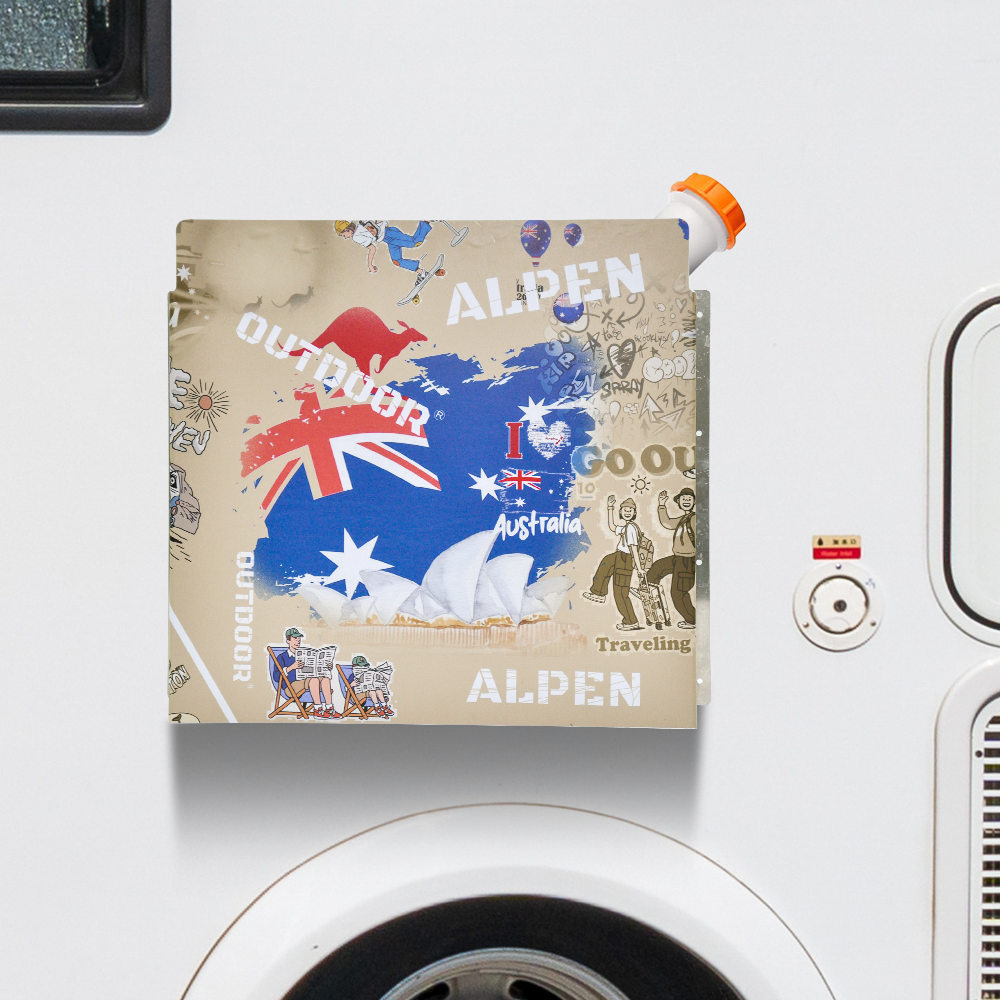 Alpen Outdoor Diesel Tank Cover Silver Gas Tank Bracket 2mm Thick Aluminium Tank Mounting Holder Fit for 10L/15L Tank for Caravan Trailer Toolbox Left Right AU Flag YS