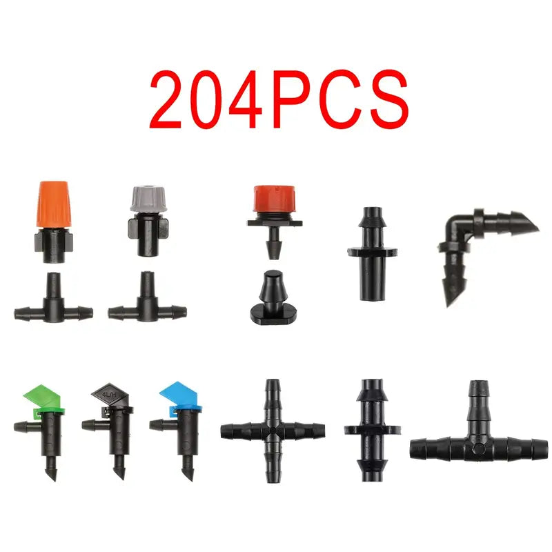 204pcs Drip Irrigation Barbed Connector Kit