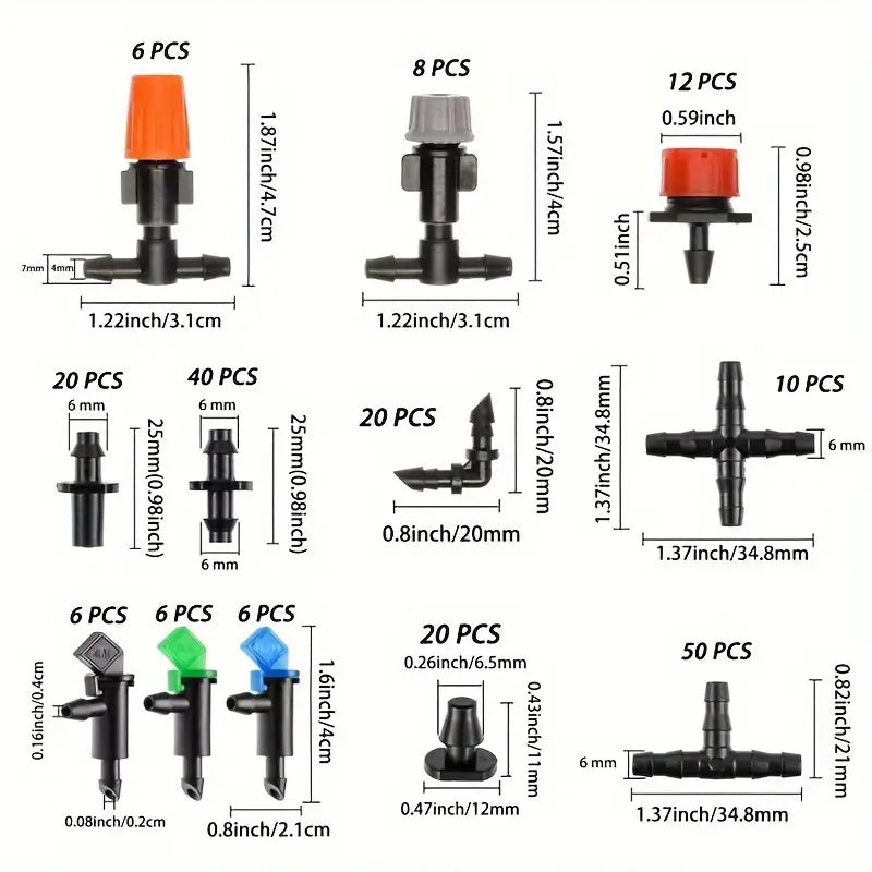 204pcs Drip Irrigation Barbed Connector Kit