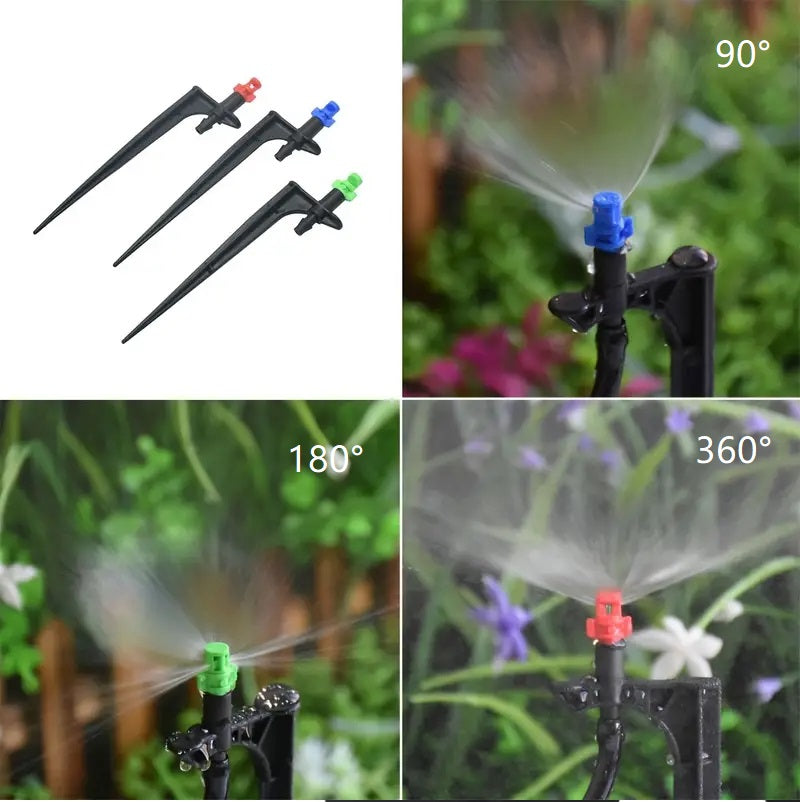 20pcs 180 Degree Micro Misting Nozzle With 11cm Stake 1/4'' Barb Connector Garden Irrigation
