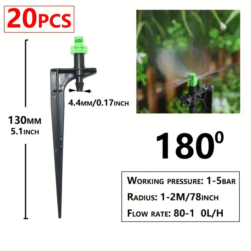 20pcs 180 Degree Micro Misting Nozzle With 11cm Stake 1/4'' Barb Connector Garden Irrigation