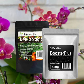 Farmtek Complete Orchid Nutrition Pack NPK 20-20-20 + BoosterPlus Fulvic Acid, Growth Yield & Soil Health Enhancer