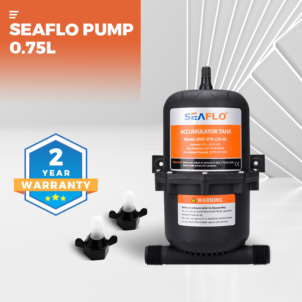 Seaflo Accumulator Tank Booster Pump 0.75L/25 OZ 125 PSI Easy Connect Ideal for RV Yachts RVs Agriculture Flow Control Pressurized Water Systems YS