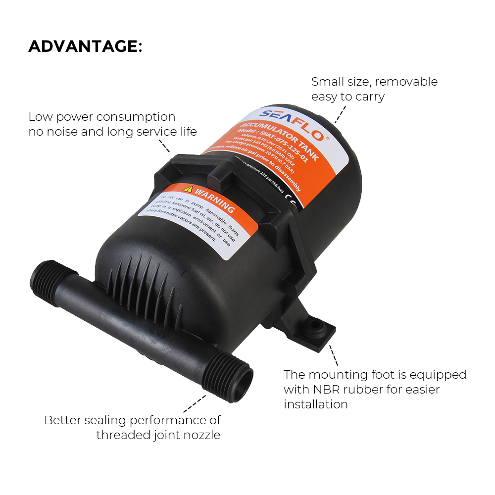 Seaflo Accumulator Tank Booster Pump 0.75L/25 OZ 125 PSI Easy Connect Ideal for RV Yachts RVs Agriculture Flow Control Pressurized Water Systems YS