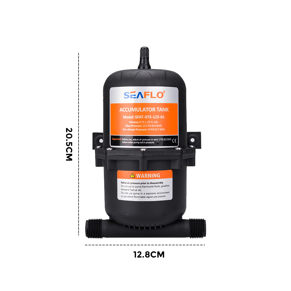 Seaflo Accumulator Tank Booster Pump 0.75L/25 OZ 125 PSI Easy Connect Ideal for RV Yachts RVs Agriculture Flow Control Pressurized Water Systems YS