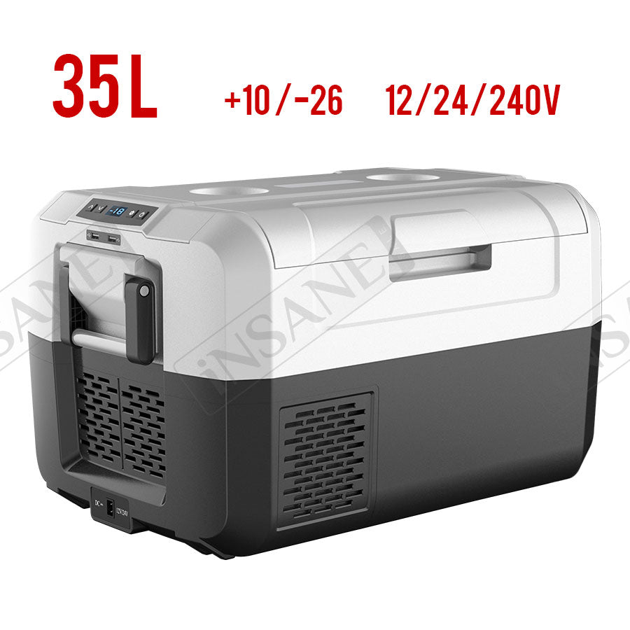 Car Fridge 35L 3-way for grocery shopping, travel, and camping, Open Lid Both Sides, Removable Lid