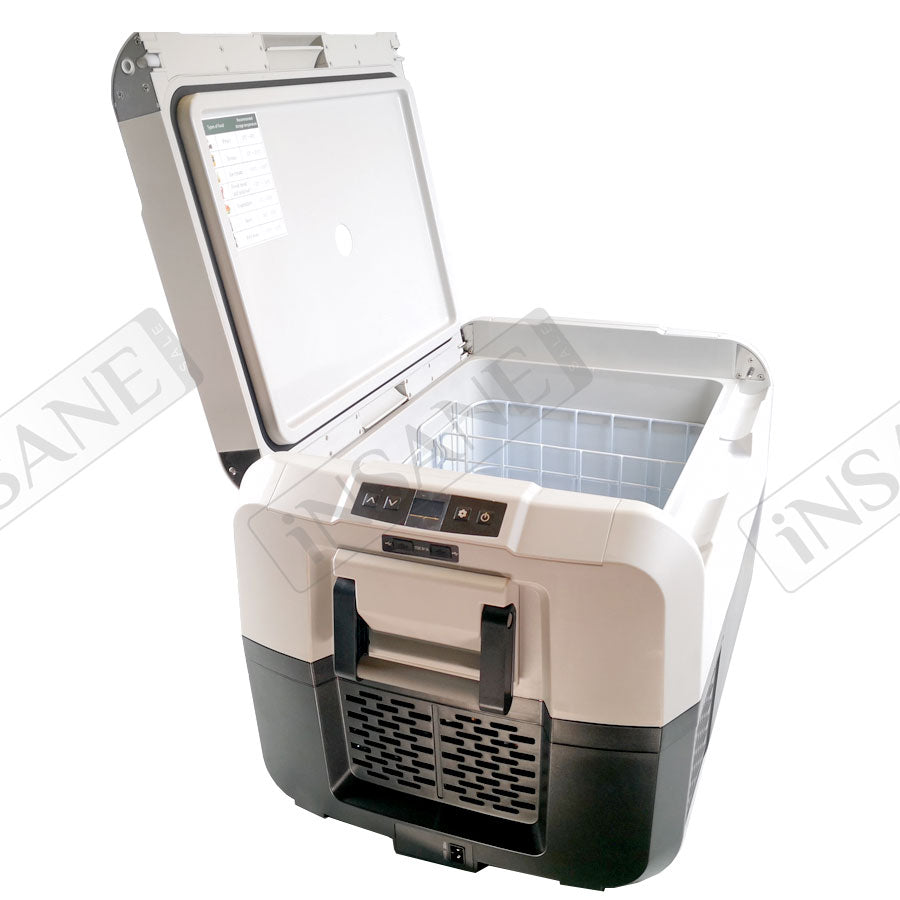 Car Fridge 45L 3-way for grocery shopping, travel, and camping, Open Lid Both Sides, Removable Lid