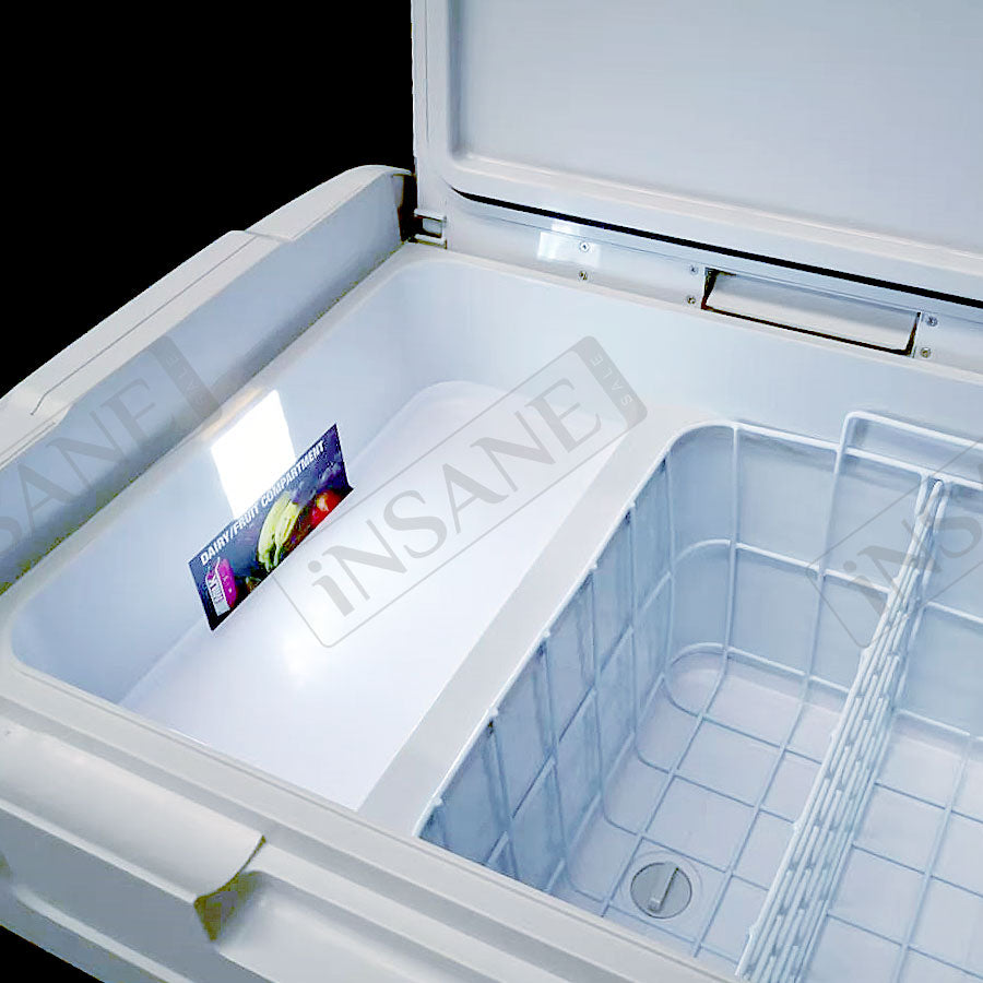 Car Fridge 45L 3-way for grocery shopping, travel, and camping, Open Lid Both Sides, Removable Lid