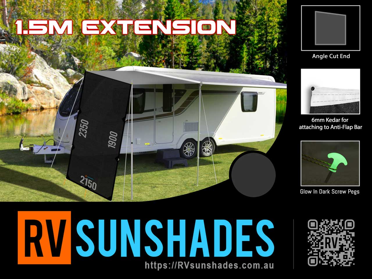 Caravan Awning Extension Porch 1.5x2.2m With 1.9m Drop End Screen (RIGHT/REAR) iNSANE.SALE