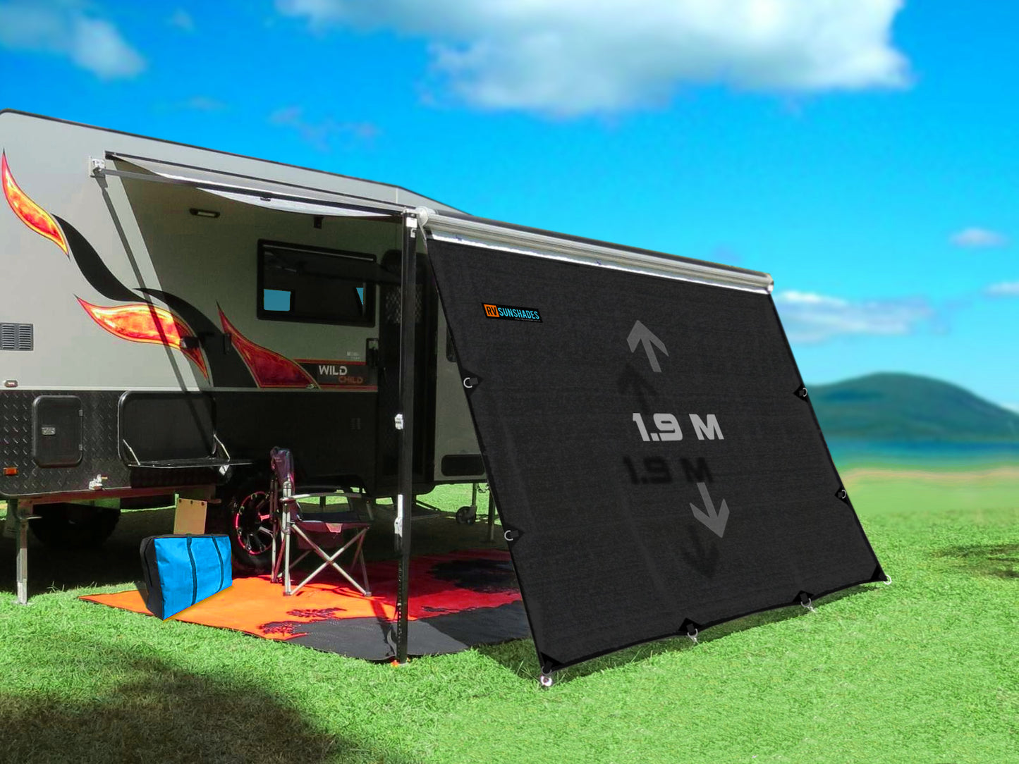 Caravan Privacy Screen 3.4x1.9m Awning Side Wall suit 12Ft Awning (1.9m Drop) iNSANE.SALE