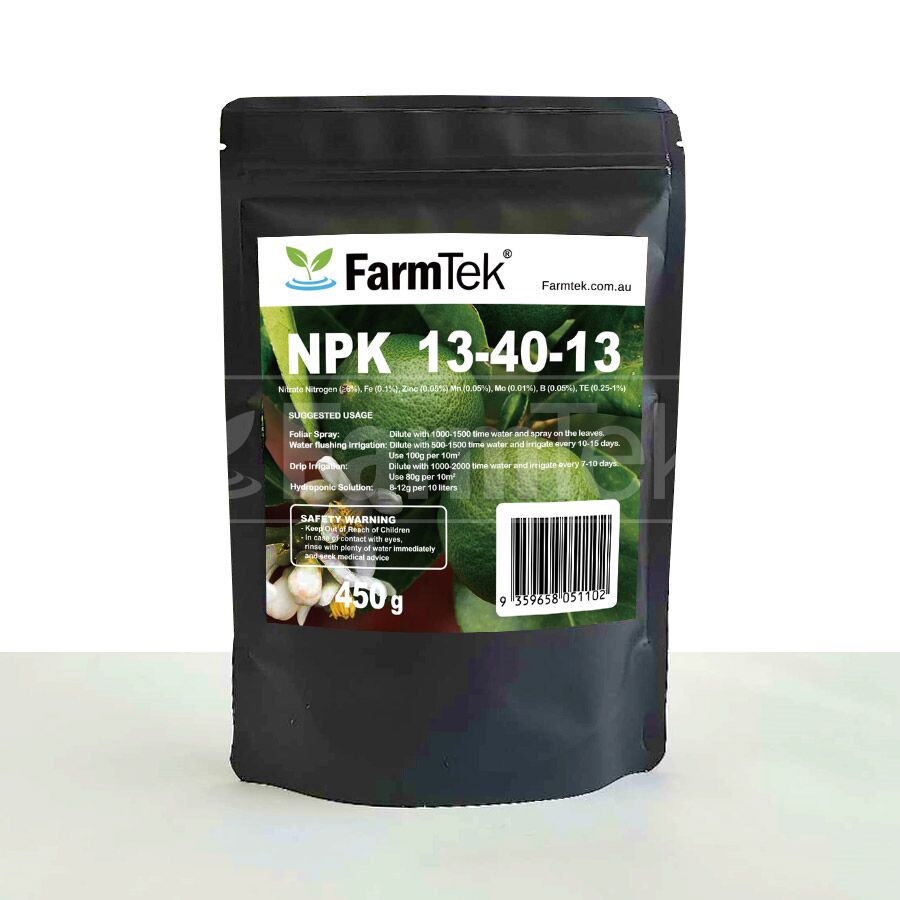 Farmtek NPK Fertilizer 13-40-13 Trace Elements Commercial Grade 100% Soluble (Bloom Nutrients) 450g