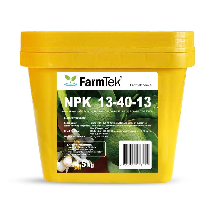 Farmtek NPK Fertilizer 13-40-13 Trace Elements Commercial Grade 100% Soluble (Bloom Nutrients) 4.5kg