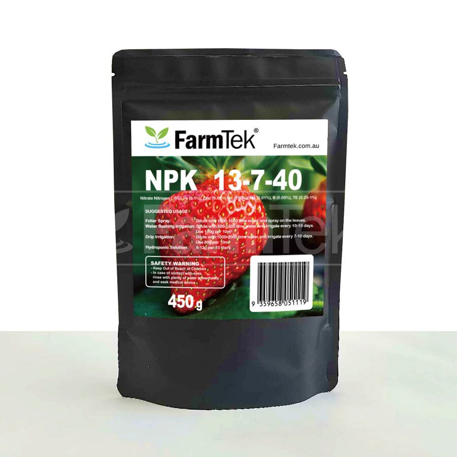 Farmtek NPK Fertilizer 13-7-40 Trace Elements Commercial Grade 100% Soluble (Fruiting) 450g