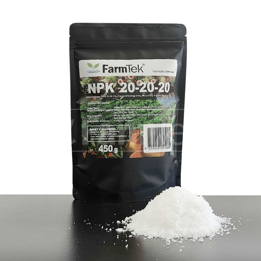 Farmtek NPK Fertilizer 20-20-20 Trace Elements Commercial Grade 100% Soluble (Multipurpose) 450g