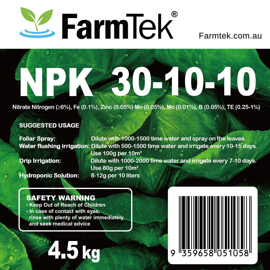 Farmtek NPK Lawn Fertilizer 30-10-10 Trace Elements Commercial Grade 100% Soluble 4.5kg