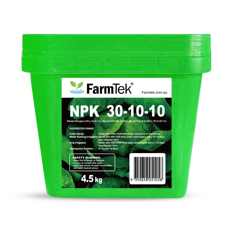 Farmtek NPK Fertilizer 30-10-10 Trace Elements Commercial Grade 100% Soluble (Nitrogen Focused) 4.5kg