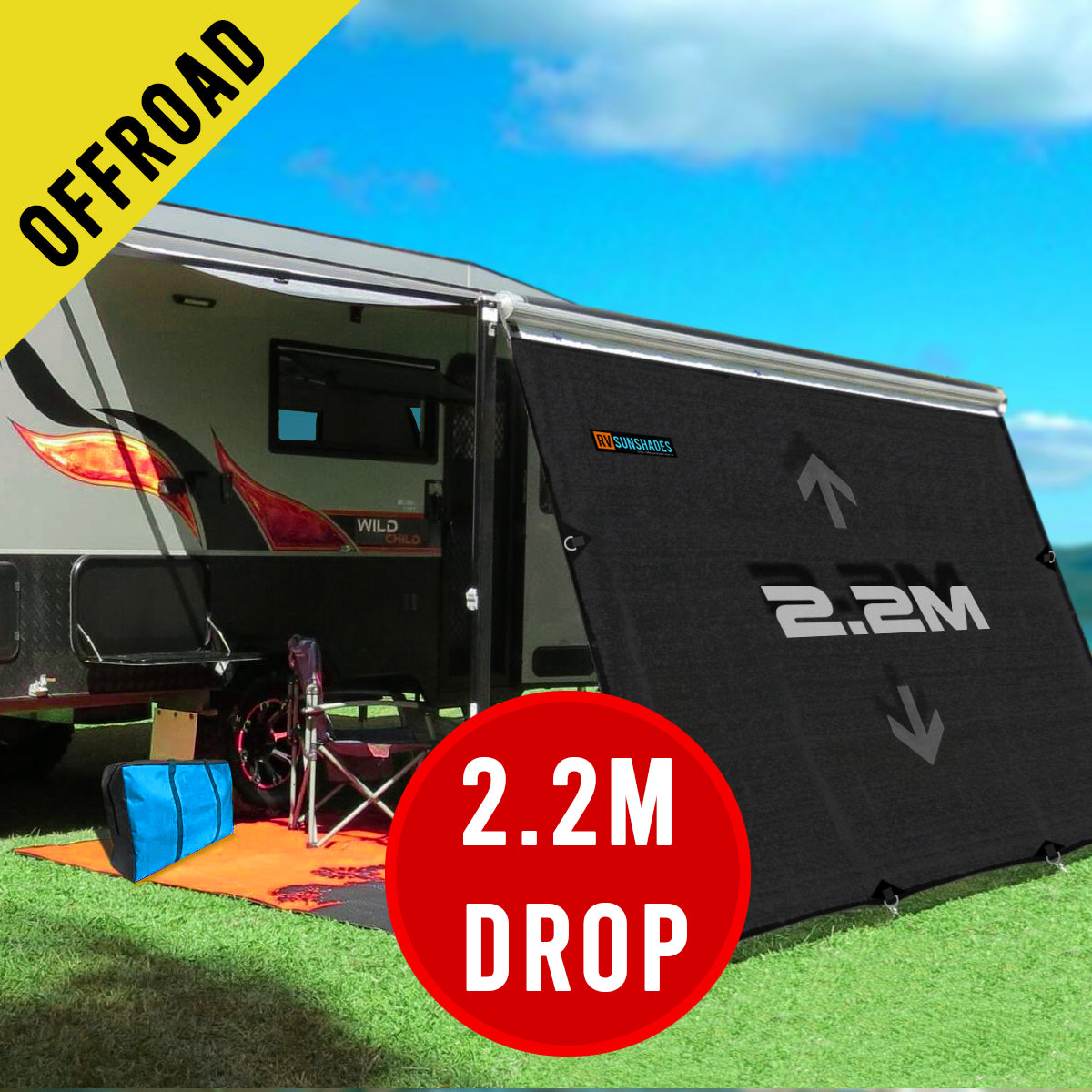 Offroad Caravan Privacy Screen 3.7x2.2m suit 13Ft Awning (2.2m Drop) iNSANE.SALE